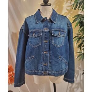 Old Navy NWT Cropped Denim Trucker Jacket Womens Size XL Cotton Classic Blue